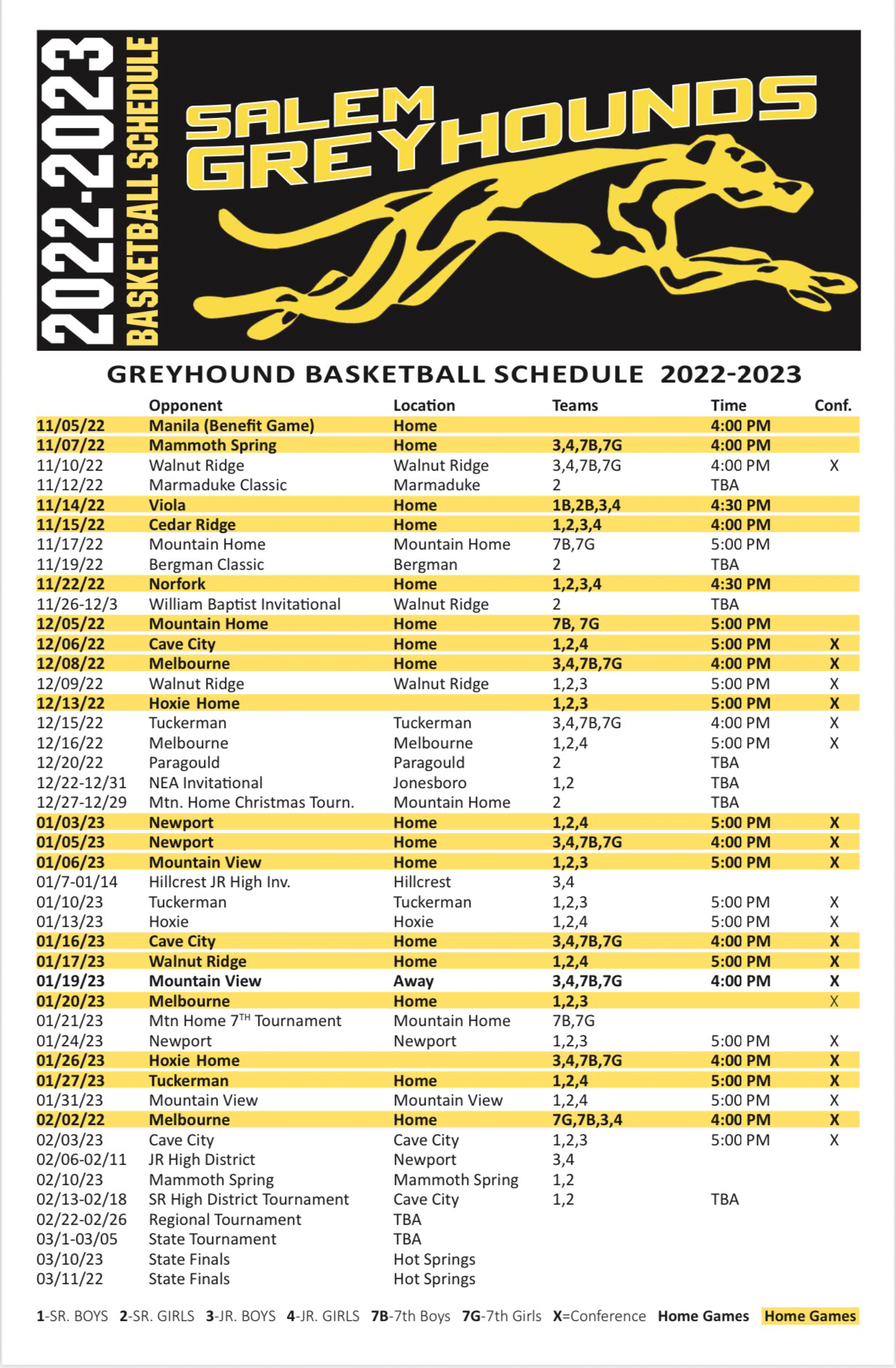 Salem 2022 - 2023 Basketball Schedule