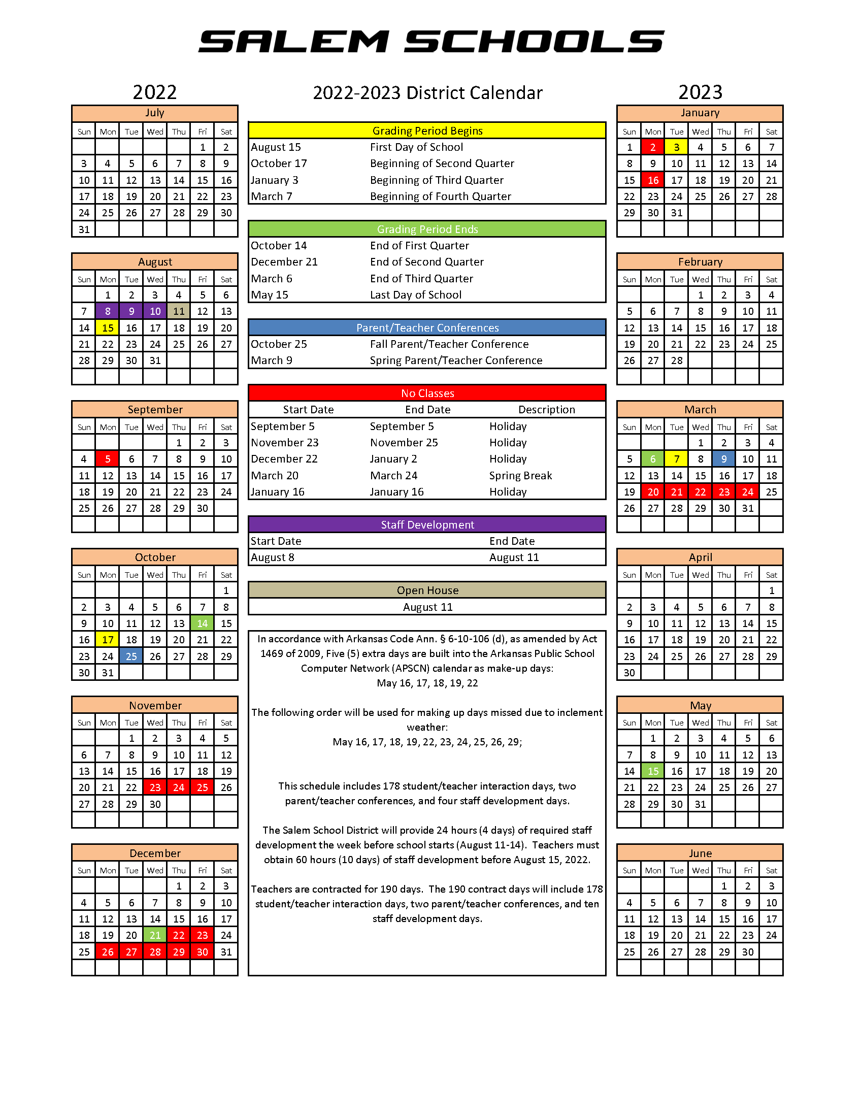 2022-2023 School Calendar - Salem School District